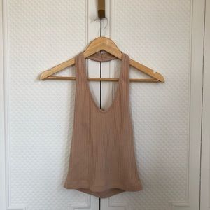 Nude/Tan Ribbed V Neck Halter Crop Top